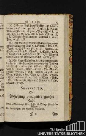 Subtractio, Oder Abziehung benahmter ganzer Zahl.