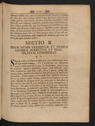 Sectio II. Ipsum Mundi Transitum, Et Quidem Eiusdem Subiectum Et Praedicatum, Considerat.