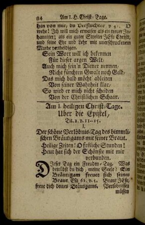 Am I. heiligen Christ-Tage – Am Sonntage nach dem Christ-Tage