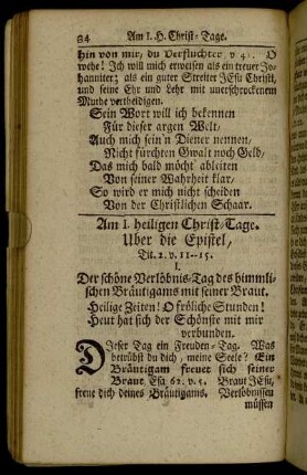 Am I. heiligen Christ-Tage – Am Sonntage nach dem Christ-Tage