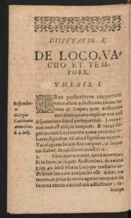 Disputatio X. De Loco, Vacuo Et Tempore.