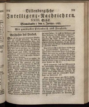 XXIII. Stück. Sonnabends : den 7. Junius, 1788.