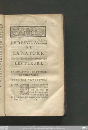 Les Fleurs. La Comtesse, Le Prieur, Le Chevalier. Premier Entretien.