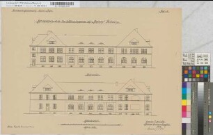 Abfertigungsgebäude des Güterschuppens auf Bahnhof Duisburg, Blatt 5: Ansichten [2 Exemplare], M. 1:100
