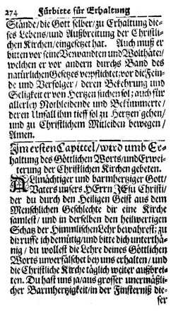 Im ersten Capittel/ wird umb Erhaltung des Göttlichen Worts/ und Erweiterung der Christlichen Kirchen gebeten.