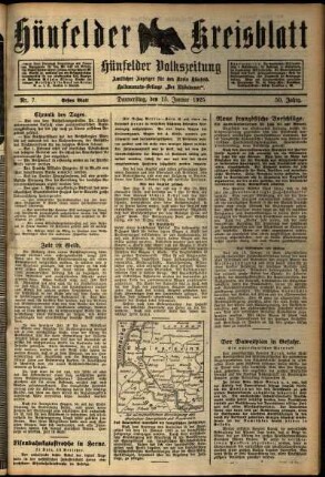 Erste Ausgabe vom Donnerstag, den 15. Januar 1925.
