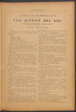 Confidencias de Arsenio Lupin - Los juegos del sol (continuación, véase número anterior)