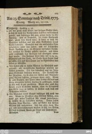 Am 23. Sonntage nach Trinit. 1775. Evang. Matth. 22, 15 - 22.