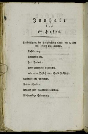 Innhalt des 1ten Hefts.