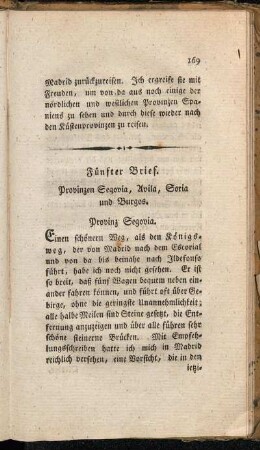 Fünfter Brief. Provinzen Segovia, Avila, Soria und Burgos.