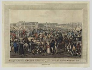Ansicht des Einzuges der Alliierten in Paris den 31.03.1814, Lithographie, ab 1814 : Einzug der Verbündeten Mächte in Paris den 31 März 1814 = L'Entree des Piussences Coalisées a Paris. - Vienne : Artarie et Comp., ab 1814. - 1 Ansicht : kol. Lithographie ; 41 x 28 cm