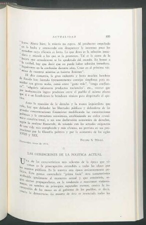 Las condiciones de la politíca actual