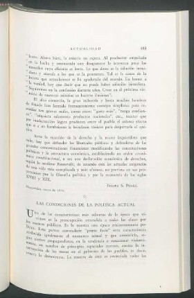 Las condiciones de la politíca actual