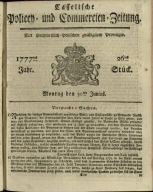 26tes Stueck, Montag den 30ten Junius 1777