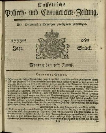 26tes Stueck, Montag den 30ten Junius 1777