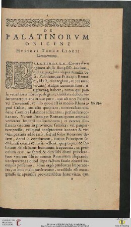 De Palatinorum Origine Huberti Thomae Leodii Commentatio