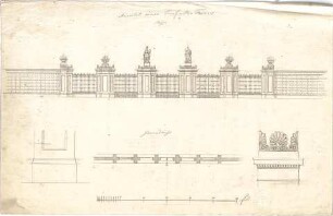 Zocher, Ernst; Architektonische Entwürfe - Toreinfahrt (Grundriss, Ansicht, Details)
