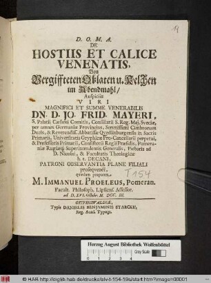 De Hostiis Et Calice Venenatis, Von Vergiffteten Oblaten u. Kelchen im Abendmahl