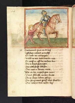 Der auf seinem Pferd sitzende Dietrich reicht Baldung zum Abschied die Hand.