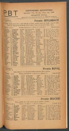 Hipódromo Argentino - Reunión del 22 de Julio de 1906 - Programa oficial