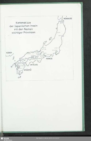 Kartenskizze der Japanischen Inseln mit den Namen wichtiger Provinzen