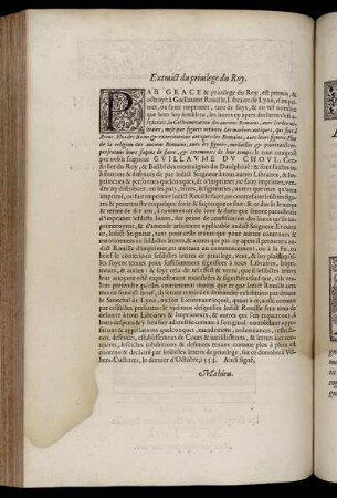Extraict du privilege du Roy.