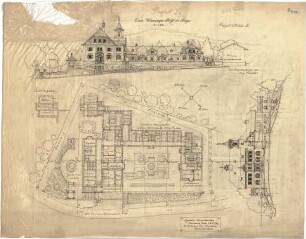 Thiersch, August ; Anger (Bayern); Wieninger Stift, Projekt - Lageplan m. Grundriss, Ansichten