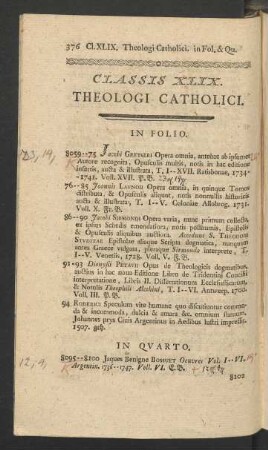 Classis XLIX. Theologia Catholici