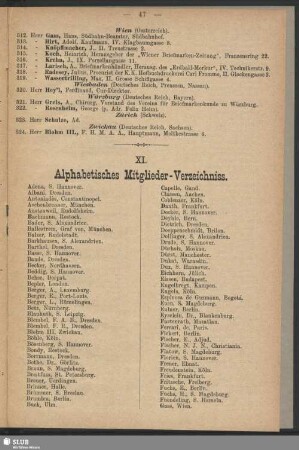 XI. Alphabetisches Mitglieder-Verzeichniss