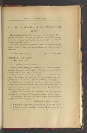 Le congrès international de numismatique de 1900