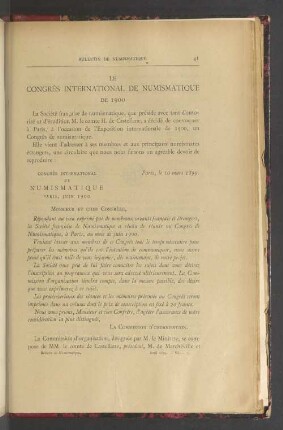 Le congrès international de numismatique de 1900