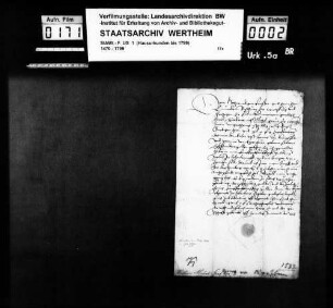 Michael Graf von Wertheim entlehnt 1.100 fl. bei Veronica Stiber und versetzt das Lehen Freudenberg.
