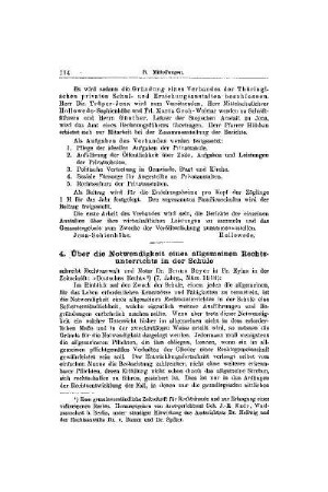 Über die Notwendigkeit eines allgemeinen Rechtsunterrichts in der Schule : [Mitteilungen]