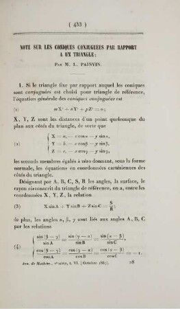 Note sur les coniques conjuguées par rapport a un triangle.