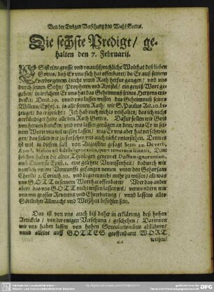 Die sechste Predigt, gehalten den 7. Februarii
