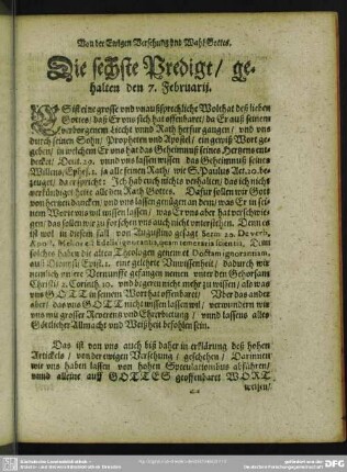Die sechste Predigt, gehalten den 7. Februarii