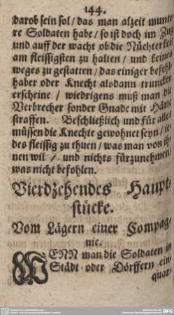 Vierdzehendes Hauptstücke. Vom Lägern einer Compagnie.