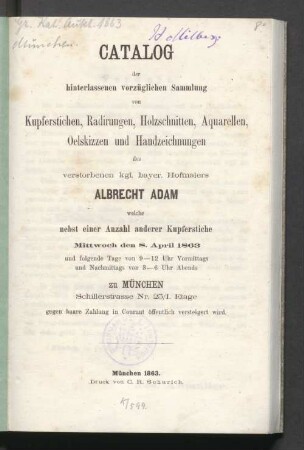 Kupferst., Handzeichn. etc des Hofmalers Adam Albrecht : 8.4.