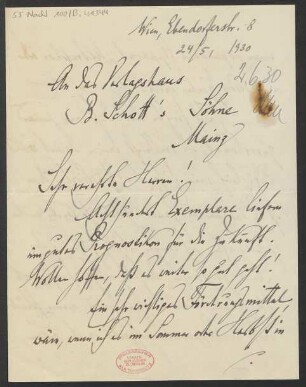 Brief an B. Schott's Söhne : 24.05.1930