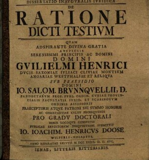 Dissertatio Inavgvralis Ivridica De Ratione Dicti Testivm