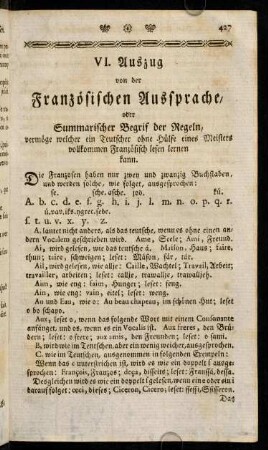 427-430, VI. Auszug von der Französischen Aussprache.