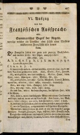 427-430, VI. Auszug von der Französischen Aussprache.