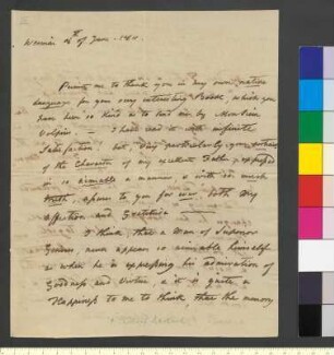 Brief von Gore, Emilie an Goethe, Johann Wolfgang von