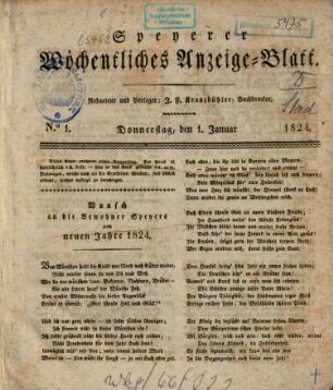 Speyerer wöchentliches Anzeige-Blatt. 1824