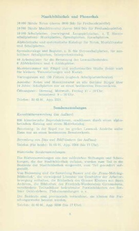 Musikbibliothek und Phonothek ; Sondersammlungen