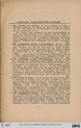 Almanache, Taschenbücher, Kalender (Nr. 1-129)