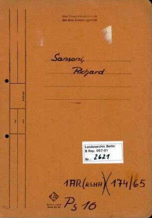 Personenheft Richard Sansoni (*07.01.1902), SS-Standartenführer