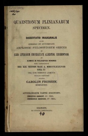 Quaestionum [Quaestiones] Plinianarum specimen