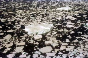 Kap Dan: Luftbilder, Eisgang vor der Gröndlandküste, bei der Landung, Eisberge
