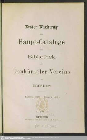 [1.]1879, Nachtr.1.1879/90: Systematisch geordneter Katalog der Bibliothek des Tonkünstler-Vereins zu Dresden